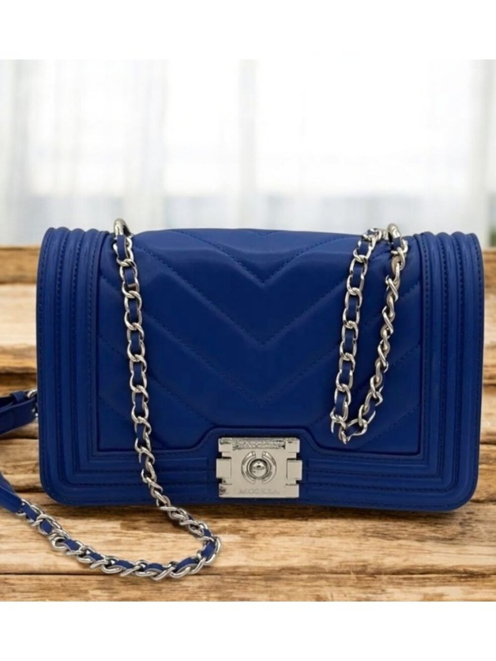 Badgley Mischka BM-4148 Blue V Quilted Frame Crossbody Bag · Sizes One Size